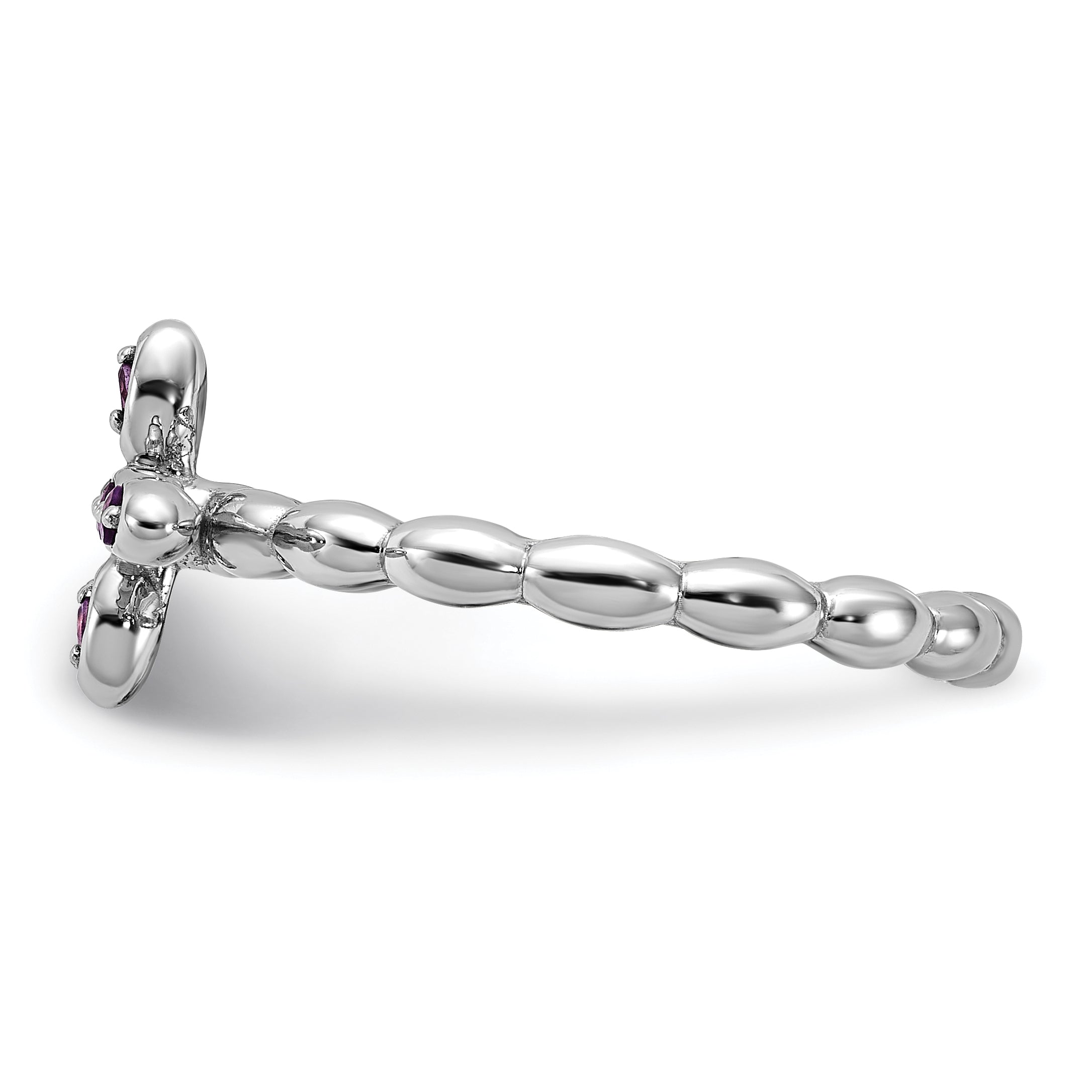 Sterling Silver Stackable Expressions Rhodium-plated Amethyst Cross Ring