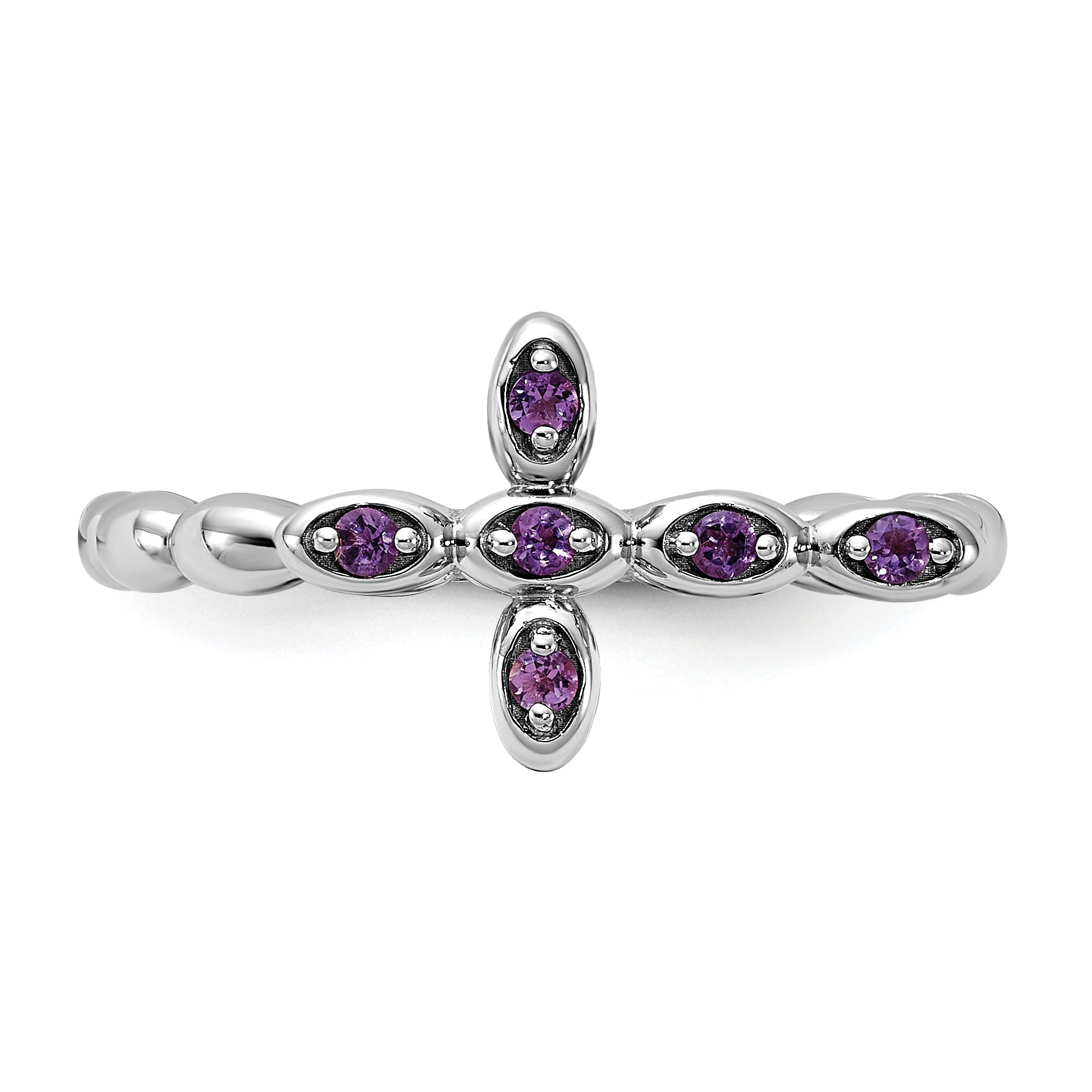 Sterling Silver Stackable Expressions Rhodium-plated Amethyst Cross Ring