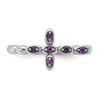 Sterling Silver Stackable Expressions Rhodium-plated Amethyst Cross Ring