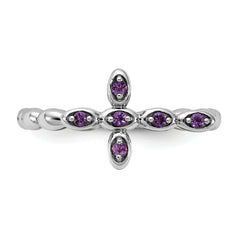 Sterling Silver Stackable Expressions Rhodium-plated Amethyst Cross Ring