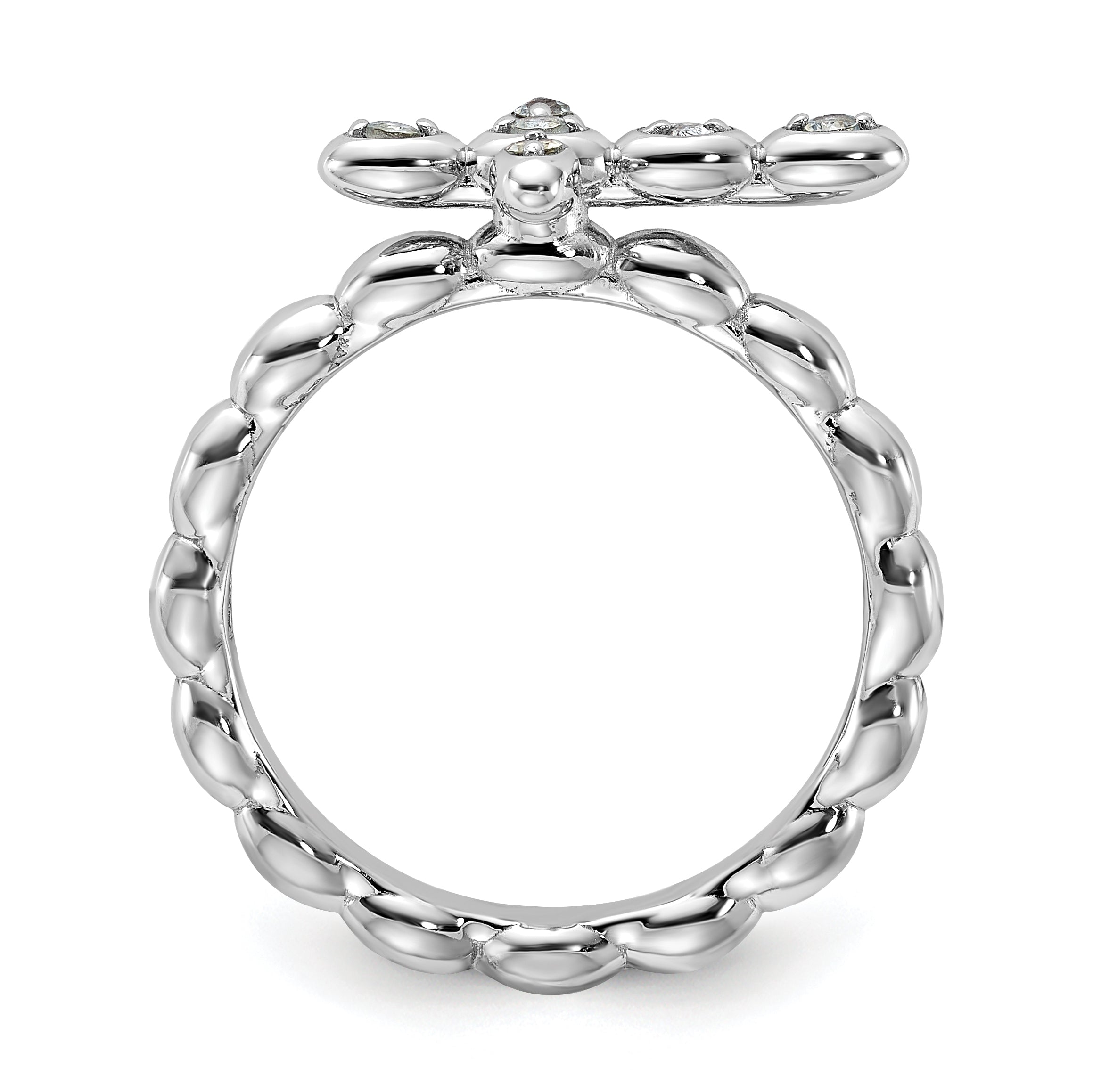 Sterling Silver Stackable Expressions Rhodium-plated Aquamarine Cross Ring Secondary image