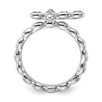 Sterling Silver Stackable Expressions Rhodium-plated Aquamarine Cross Ring