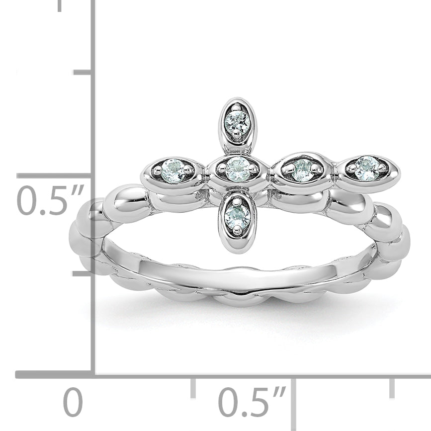 Sterling Silver Stackable Expressions Rhodium-plated Aquamarine Cross Ring