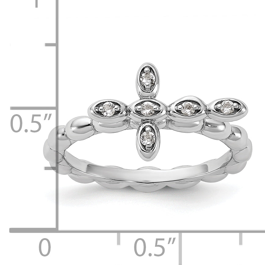 Sterling Silver Stackable Expressions Rhodium-plated White Topaz Cross Ring