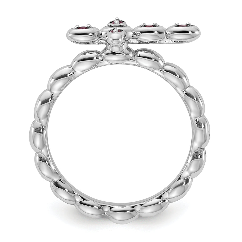 Sterling Silver Stackable Expressions Rhodium-plated Rhodolite Crossover Ring