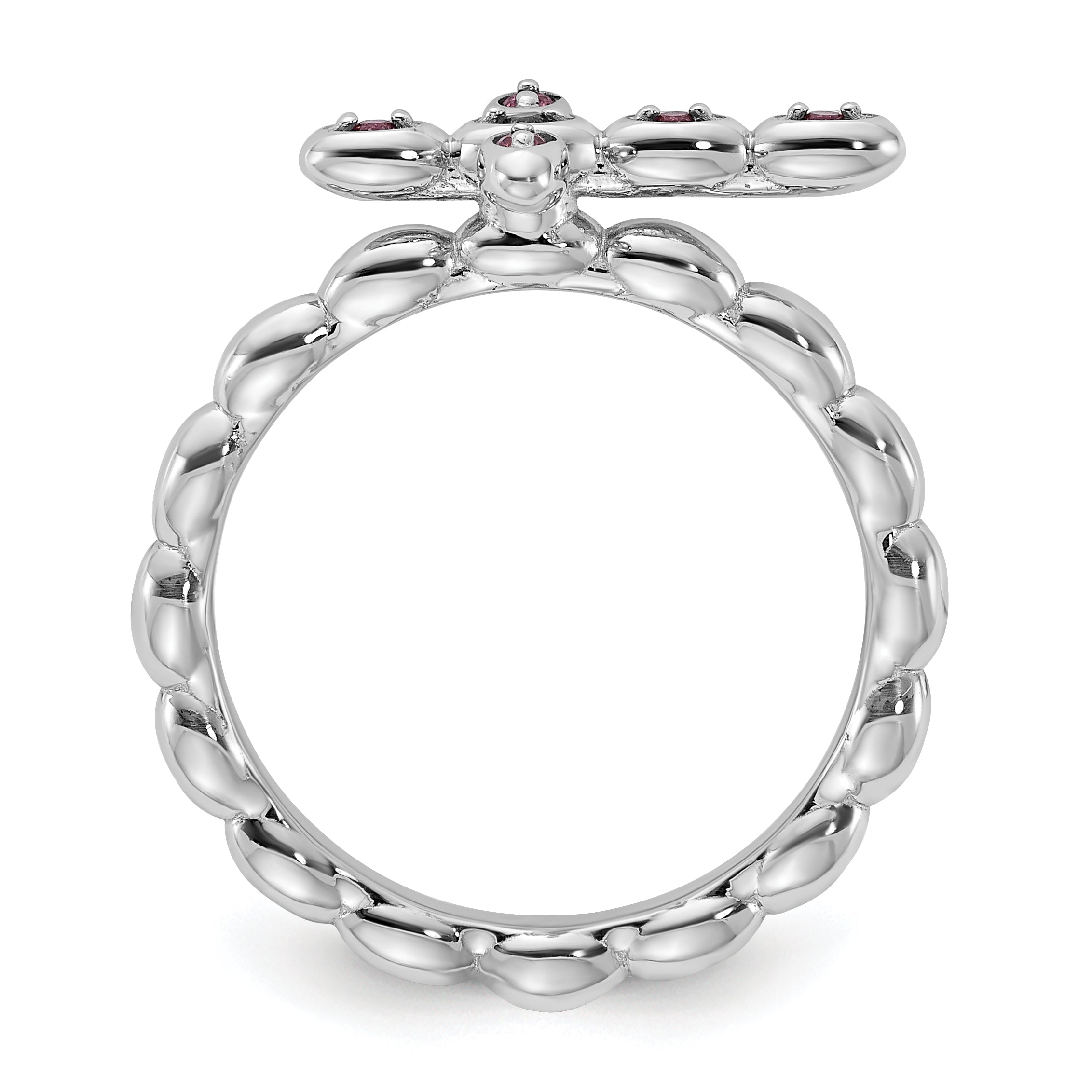 Sterling Silver Stackable Expressions Rhodium-plated Rhodolite Crossover Ring