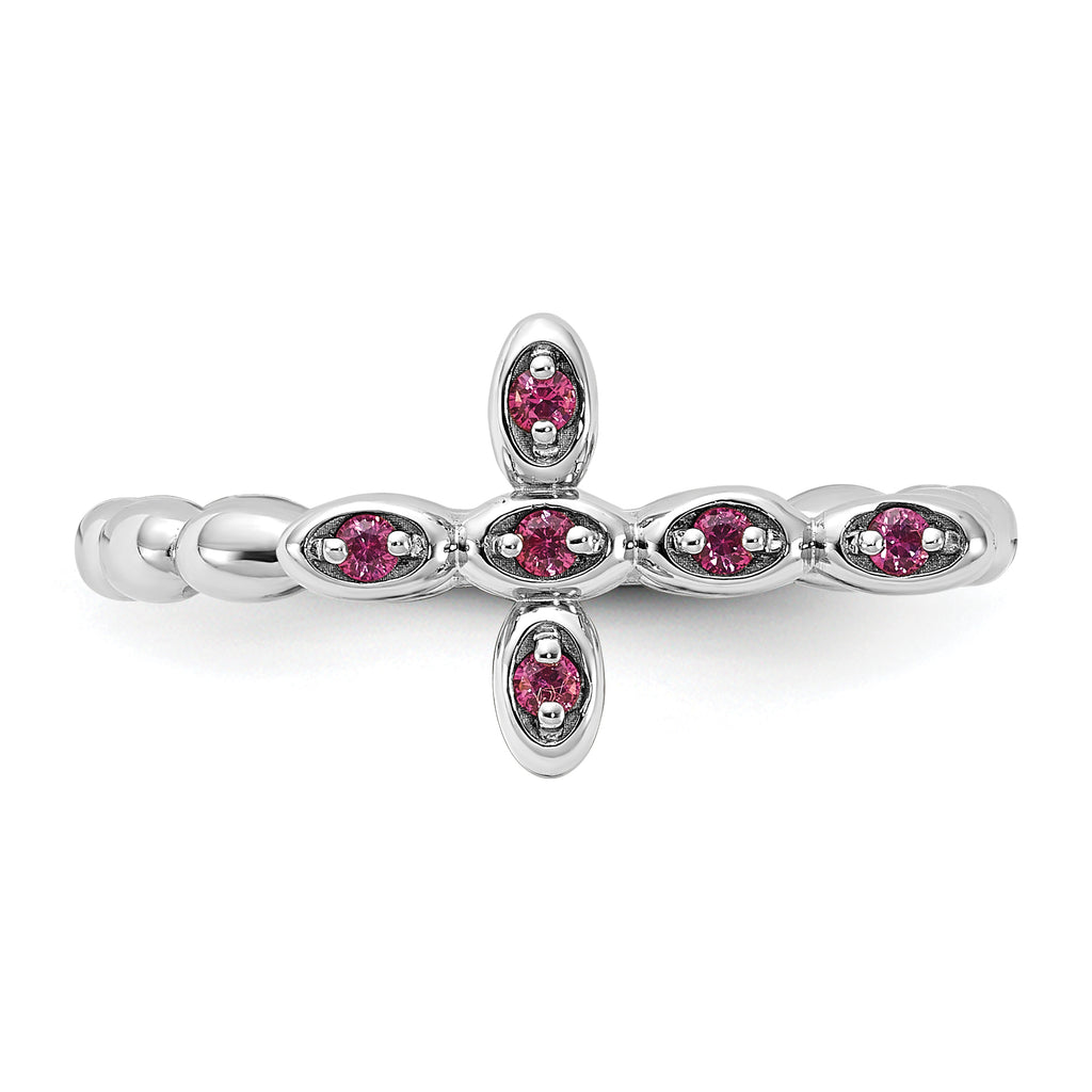 Sterling Silver Stackable Expressions Rhodium-plated Rhodolite Crossover Ring