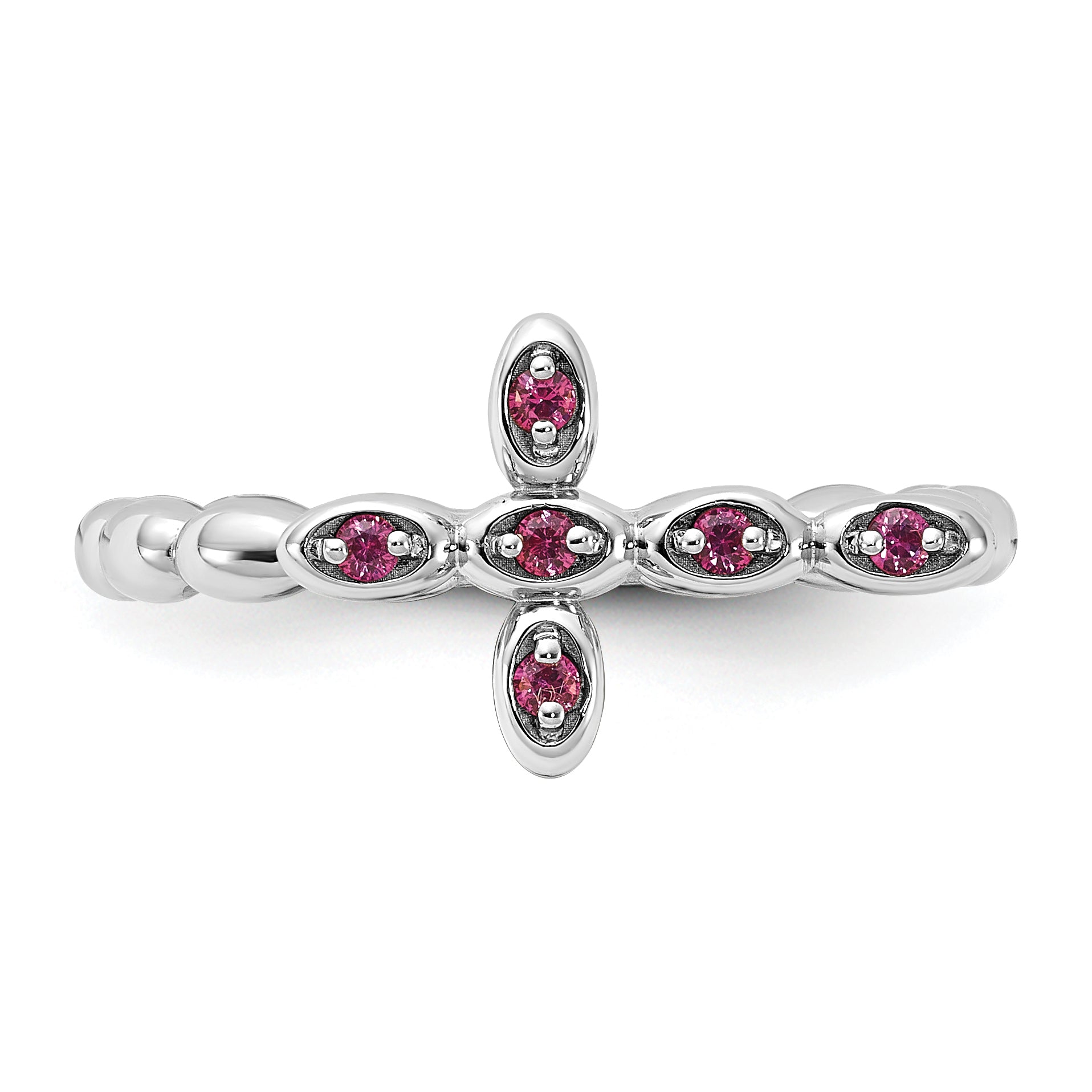 Sterling Silver Stackable Expressions Rhodium-plated Rhodolite Crossover Ring