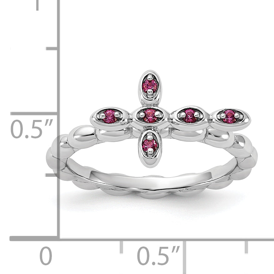 Sterling Silver Stackable Expressions Rhodium-plated Rhodolite Cross Ring