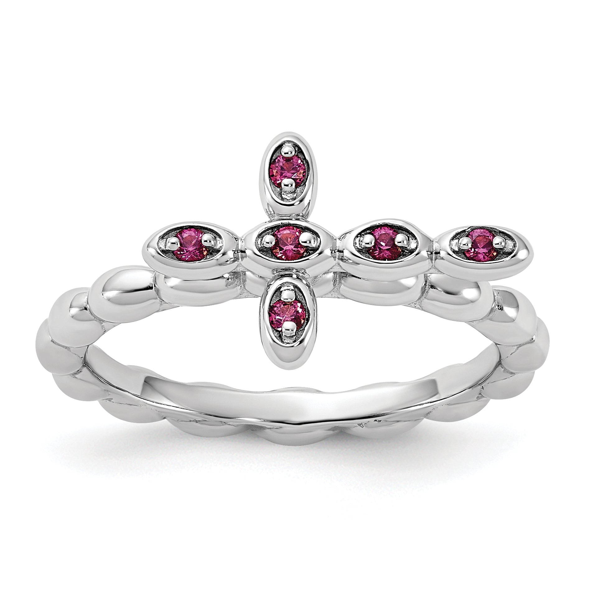Sterling Silver Stackable Expressions Rhodium-plated Rhodolite Crossover Ring Main image
