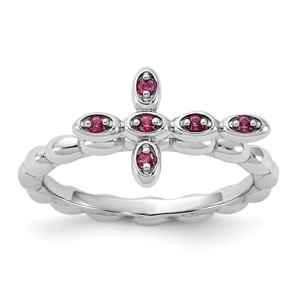 Sterling Silver Stackable Expressions Rhodium-plated Rhodolite Crossover Ring