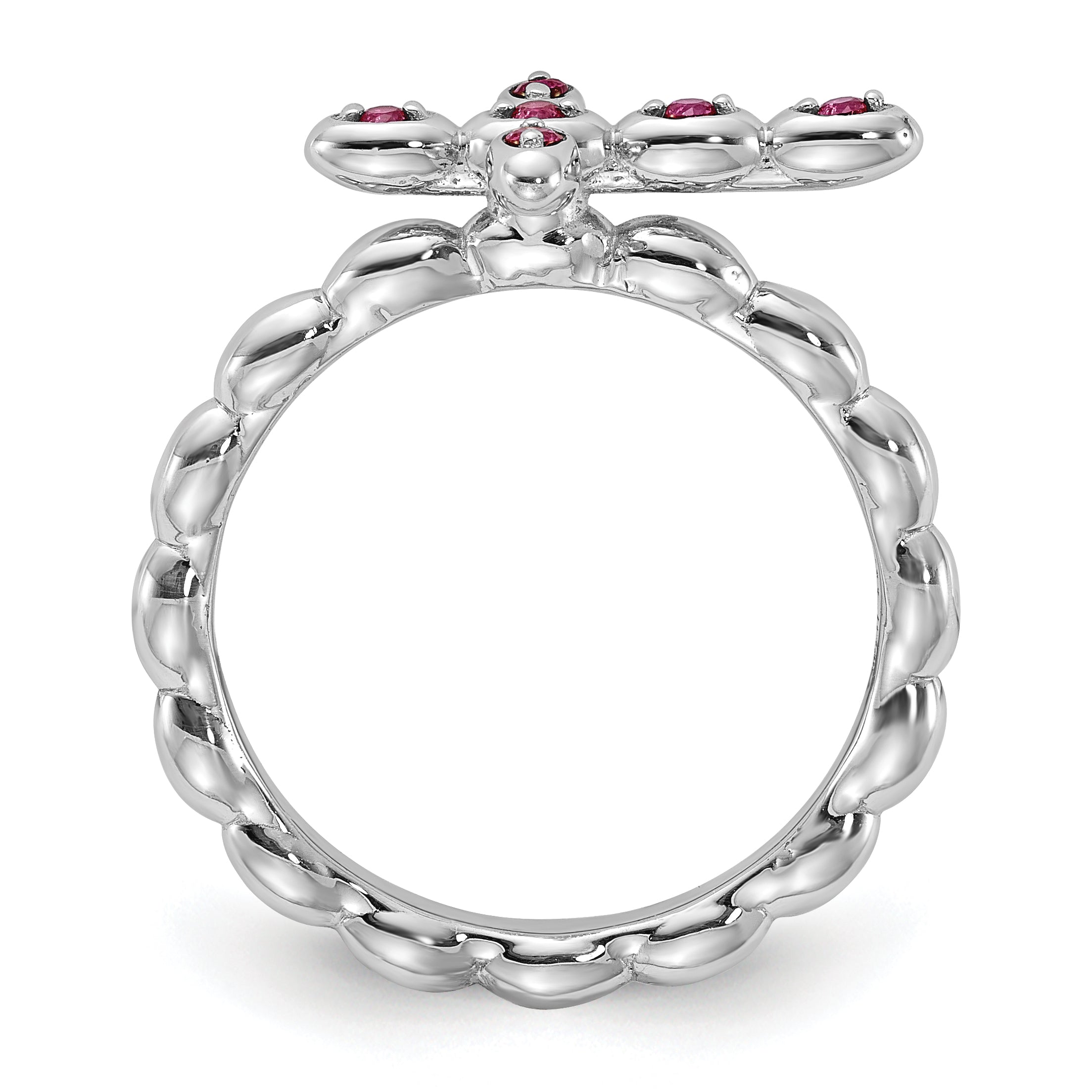 Sterling Silver Stackable Expressions Rhodium-plated Created Ruby Cross Ring Secondary image