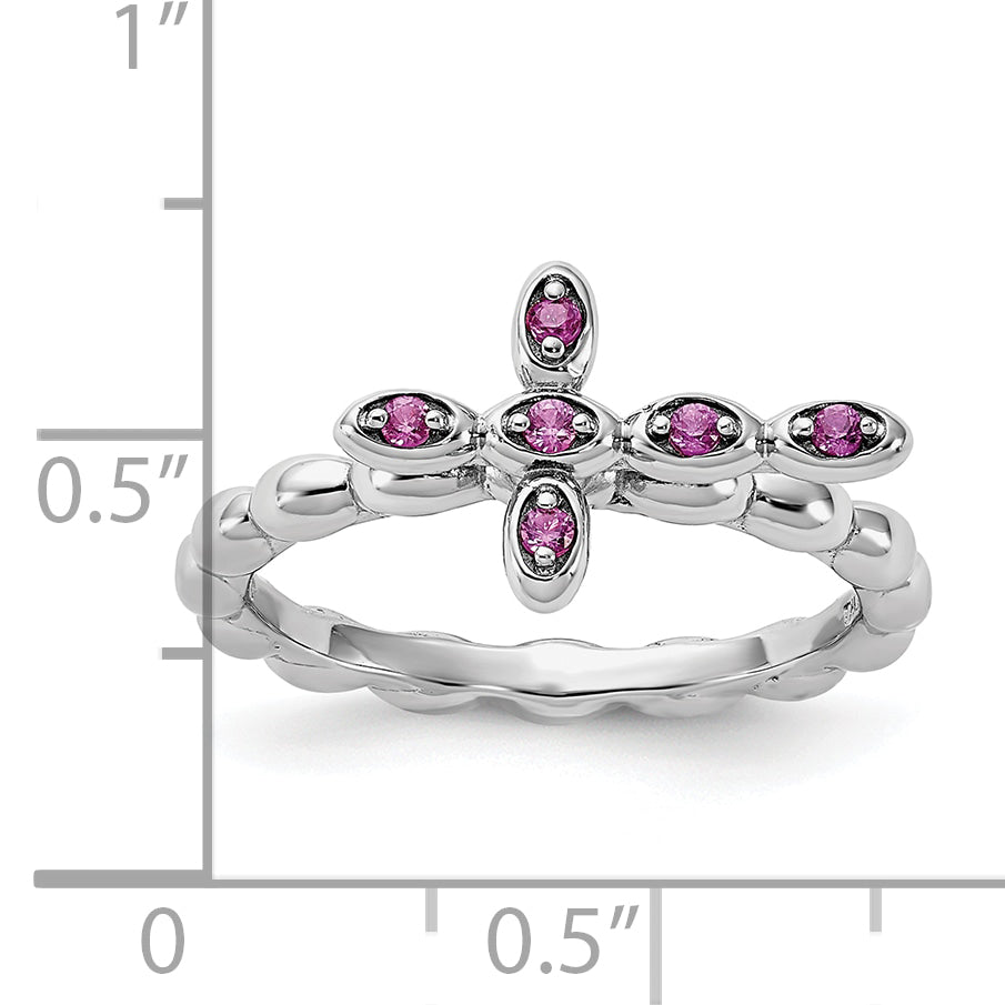 Sterling Silver Stackable Expressions Rhodium-plated Created Ruby Cross Ring