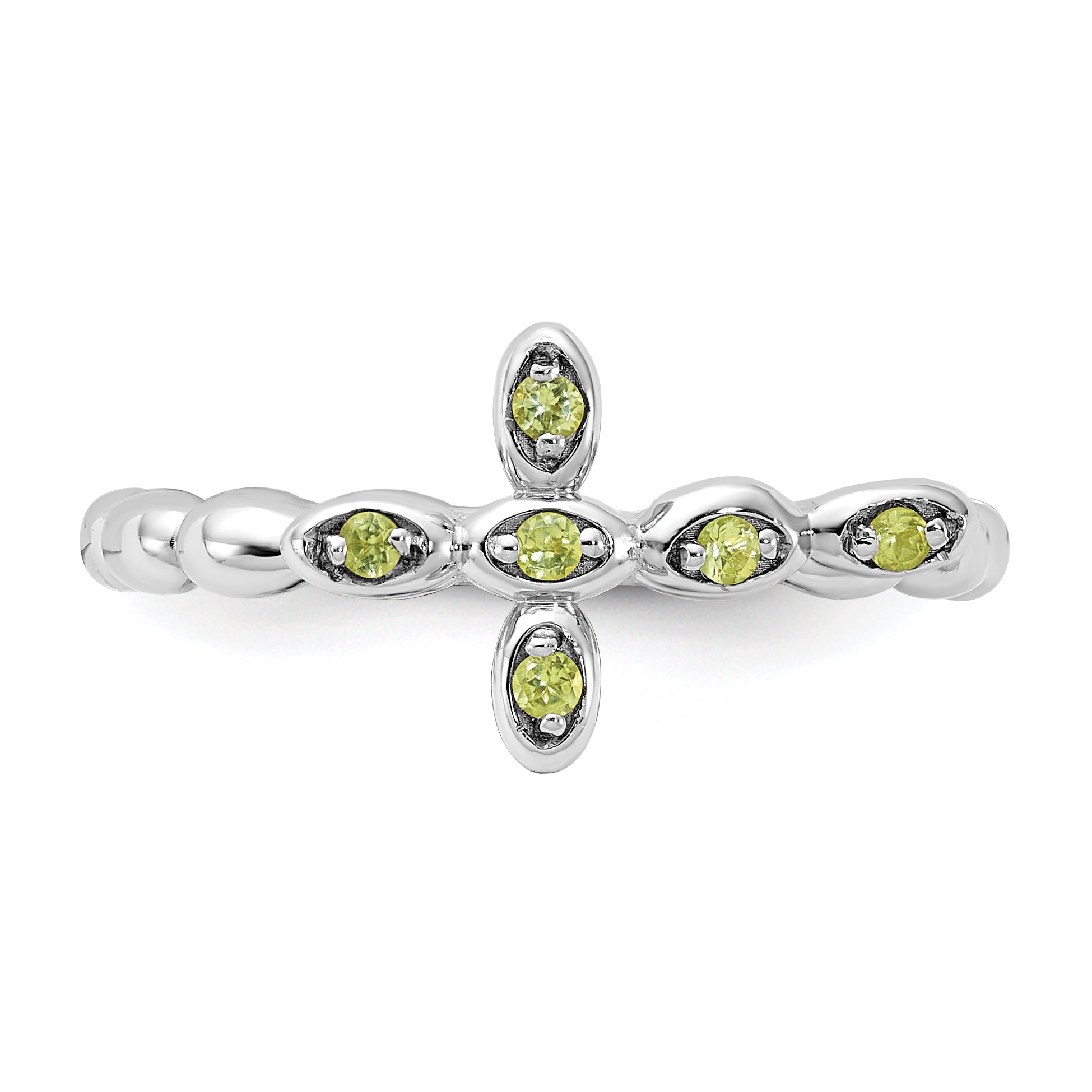 Sterling Silver Stackable Expressions Rhodium-plated Peridot Cross Ring