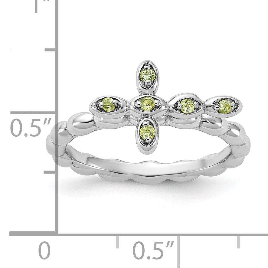 Sterling Silver Stackable Expressions Rhodium-plated Peridot Cross Ring