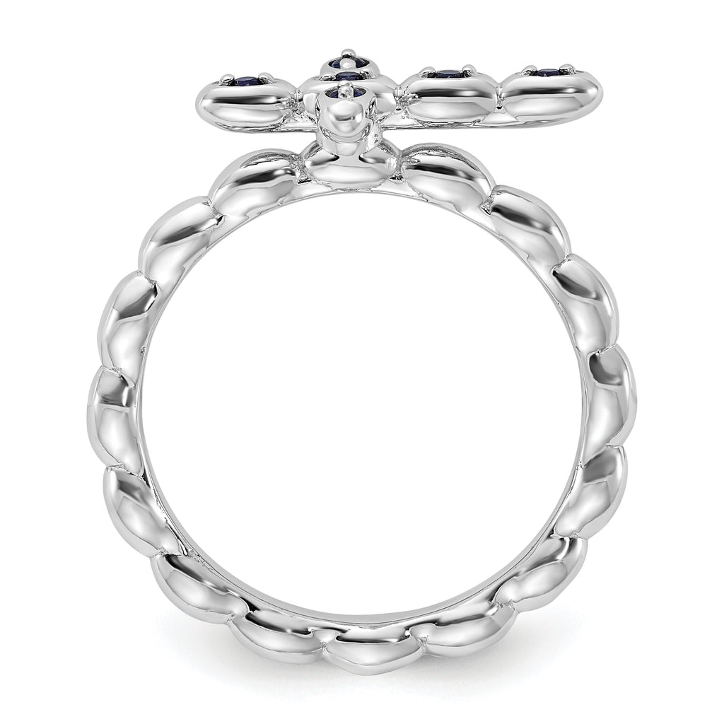 Sterling Silver Stackable Expressions Rhodium-Plated Created Sapphire Crossover Ring