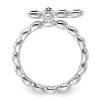Sterling Silver Stackable Expressions Rhodium-Plated Created Sapphire Crossover Ring