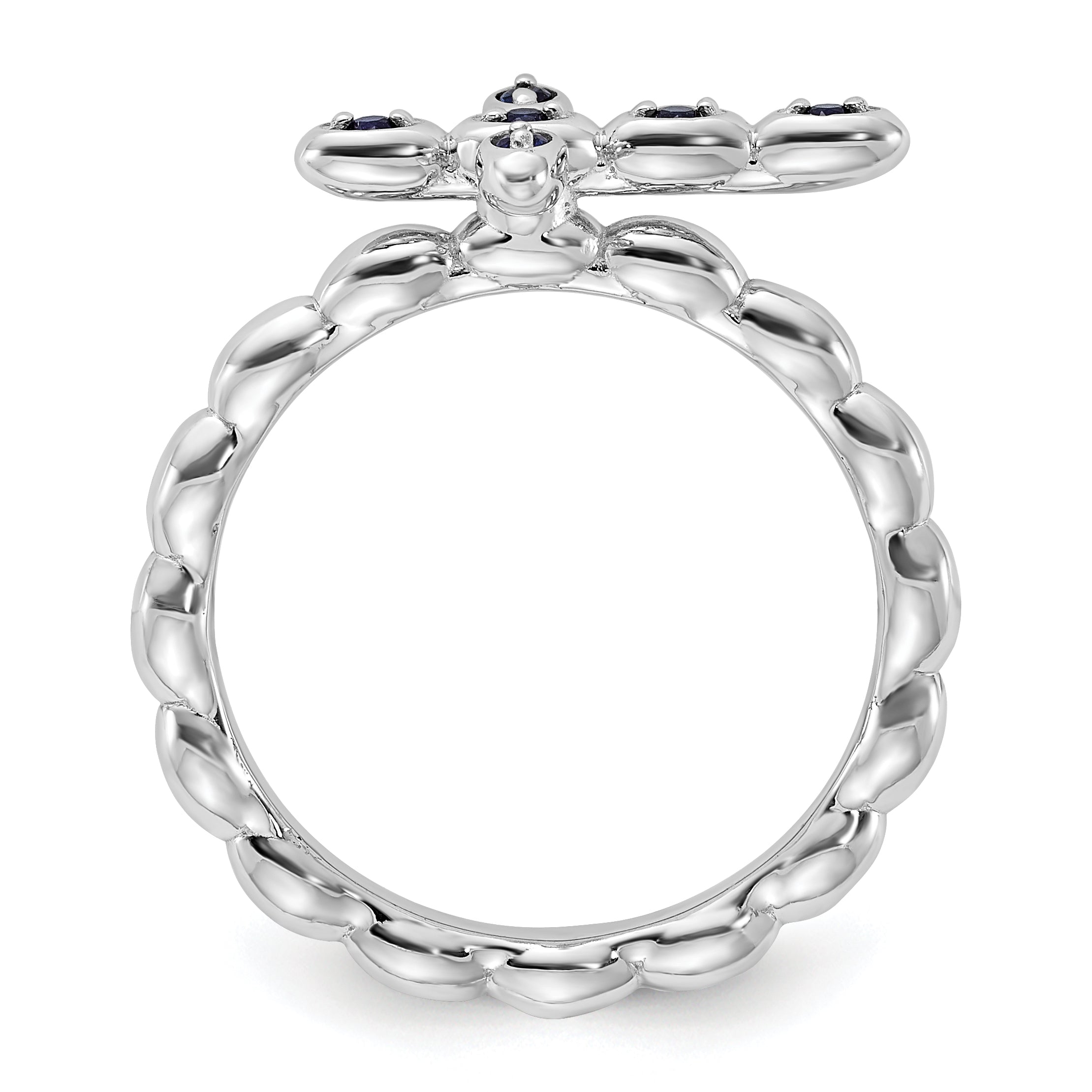 Sterling Silver Stackable Expressions Rhodium-plated Created Sapphire Cross Ring