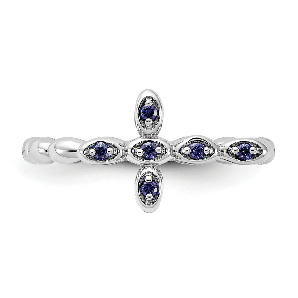 Sterling Silver Stackable Expressions Rhodium-Plated Created Sapphire Crossover Ring