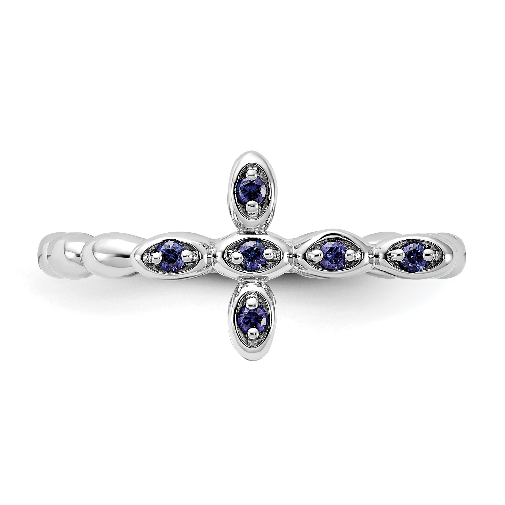 Sterling Silver Stackable Expressions Rhodium-plated Created Sapphire Cross Ring