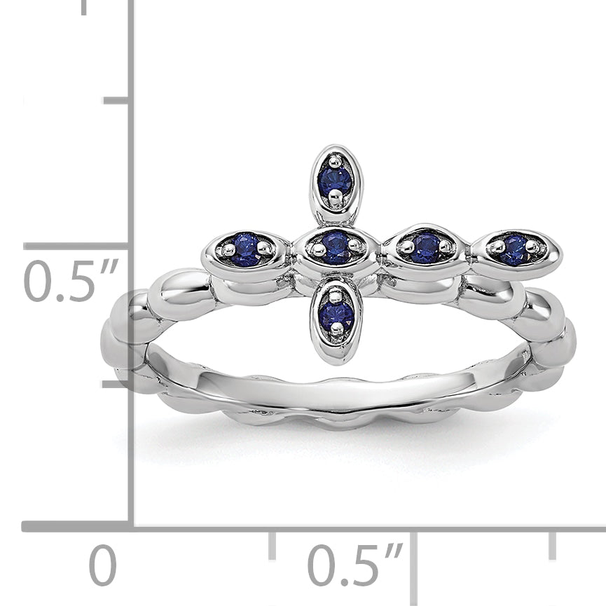 Sterling Silver Stackable Expressions Rhodium-plated Created Sapphire Cross Ring