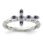 Sterling Silver Stackable Expressions Rhodium-Plated Created Sapphire Crossover Ring