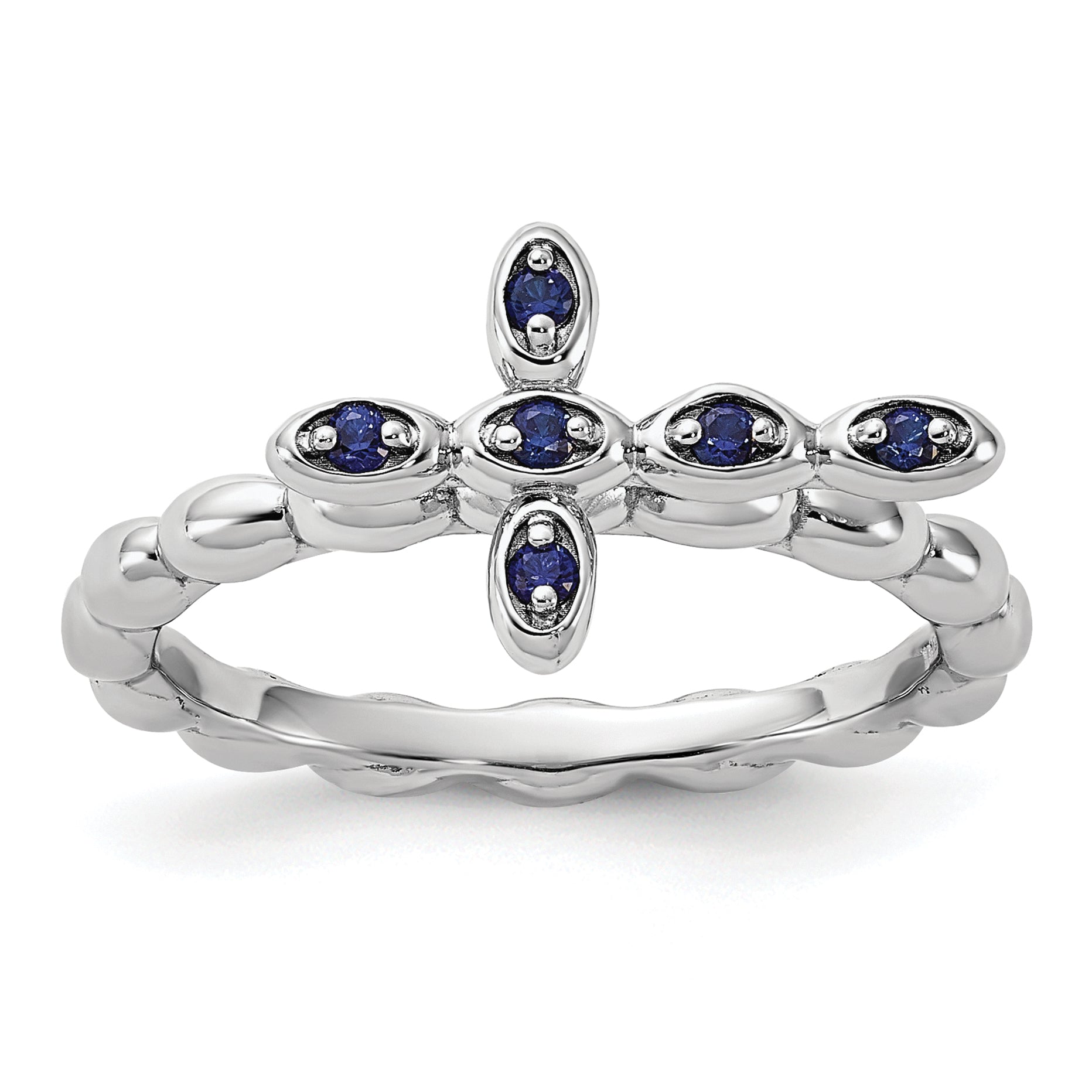Sterling Silver Stackable Expressions Rhodium-Plated Created Sapphire Crossover Ring