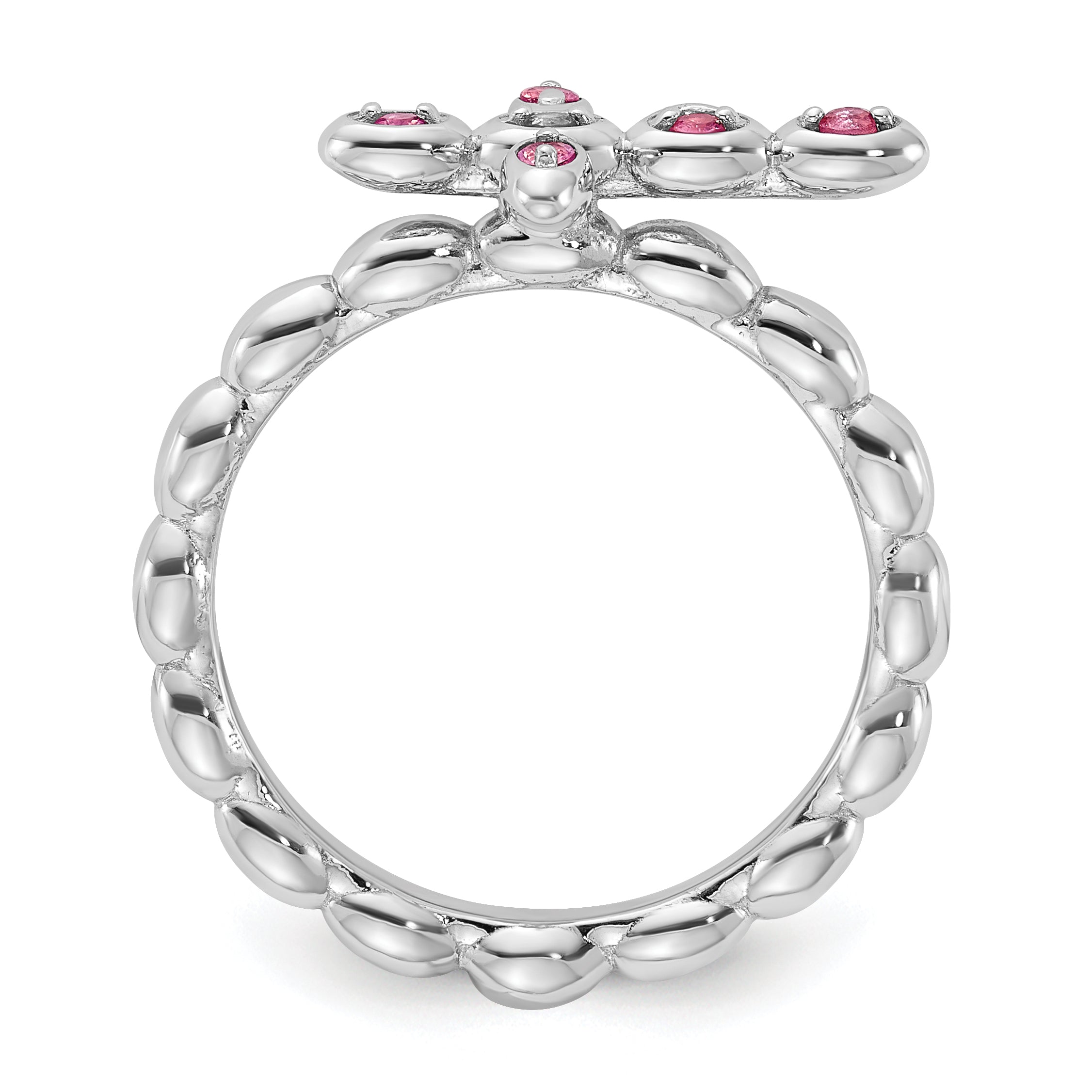 Sterling Silver Stackable Expressions Rhodium-plated Pink Tourmaline Cross Ring Secondary image