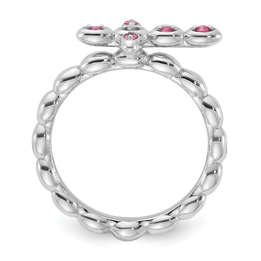 Sterling Silver Stackable Expressions Rhodium-plated Pink Tourmaline Cross Ring