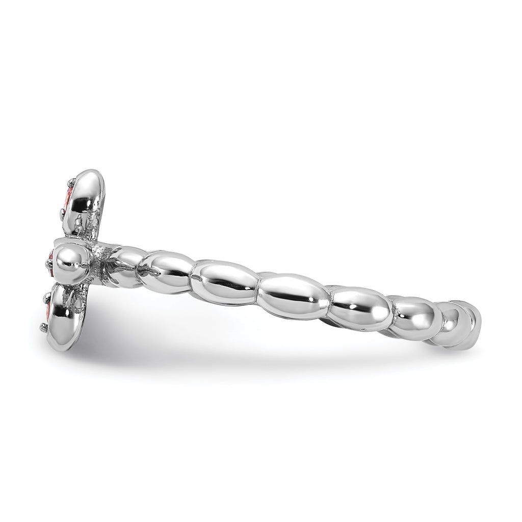 Sterling Silver Stackable Expressions Rhodium-plated Pink Tourmaline Cross Ring