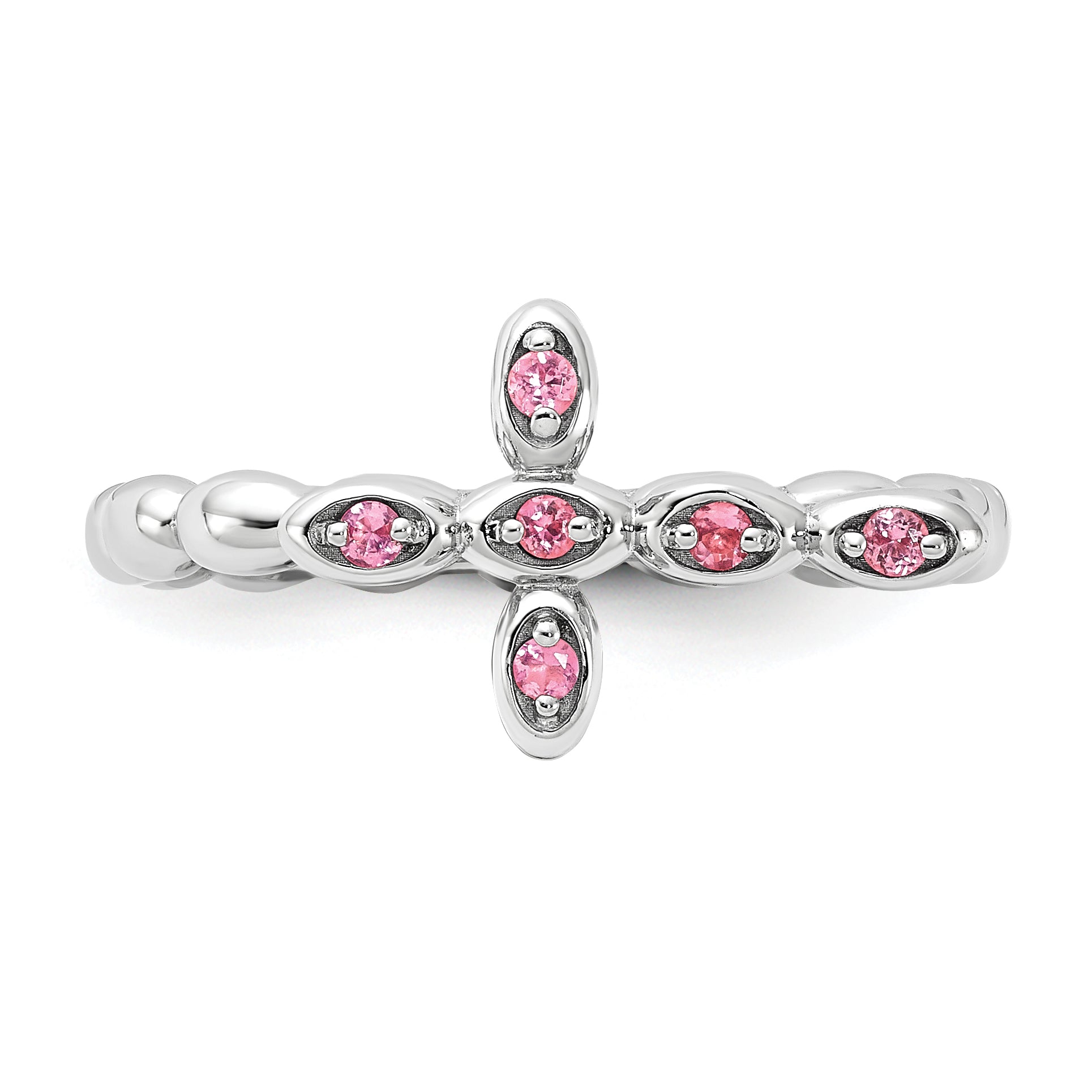 Sterling Silver Stackable Expressions Rhodium-plated Pink Tourmaline Cross Ring