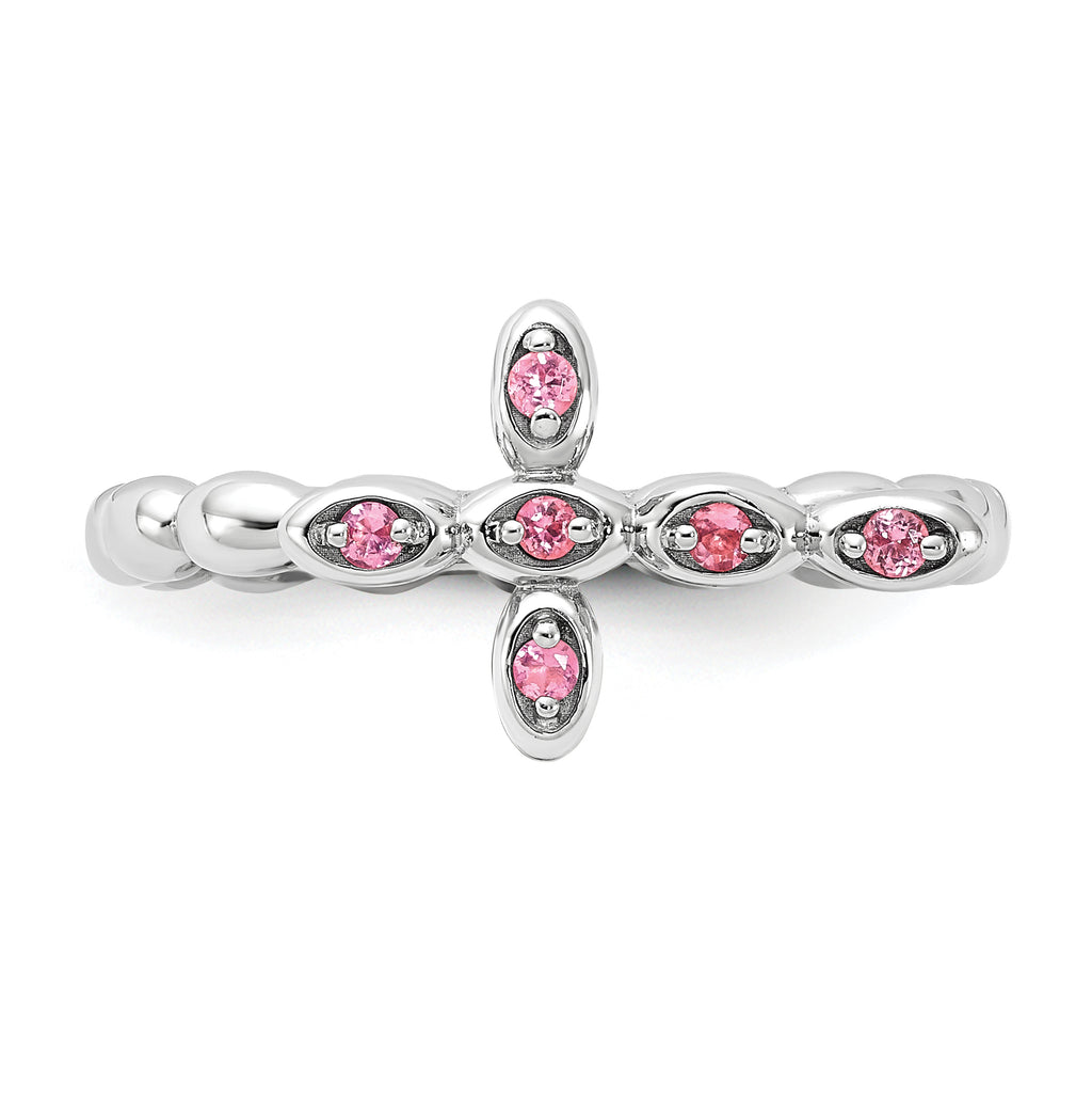 Sterling Silver Stackable Expressions Rhodium-plated Pink Tourmaline Cross Ring