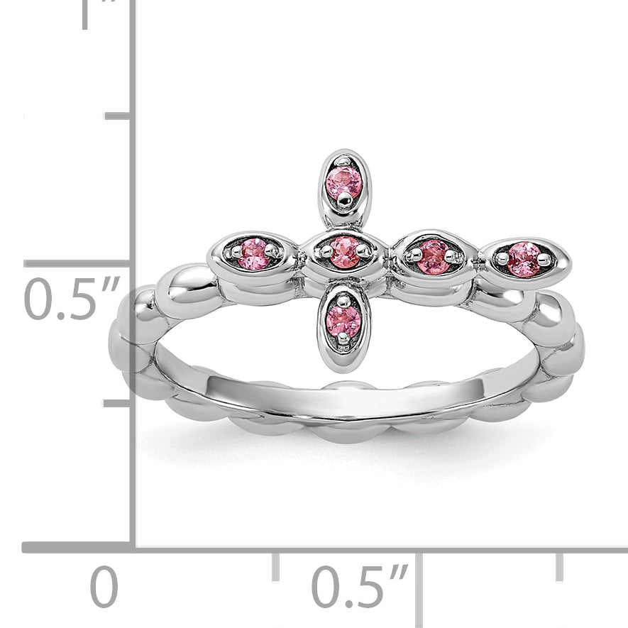 Sterling Silver Stackable Expressions Rhodium-plated Pink Tourmaline Cross Ring