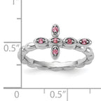 Sterling Silver Stackable Expressions Rhodium-plated Pink Tourmaline Cross Ring