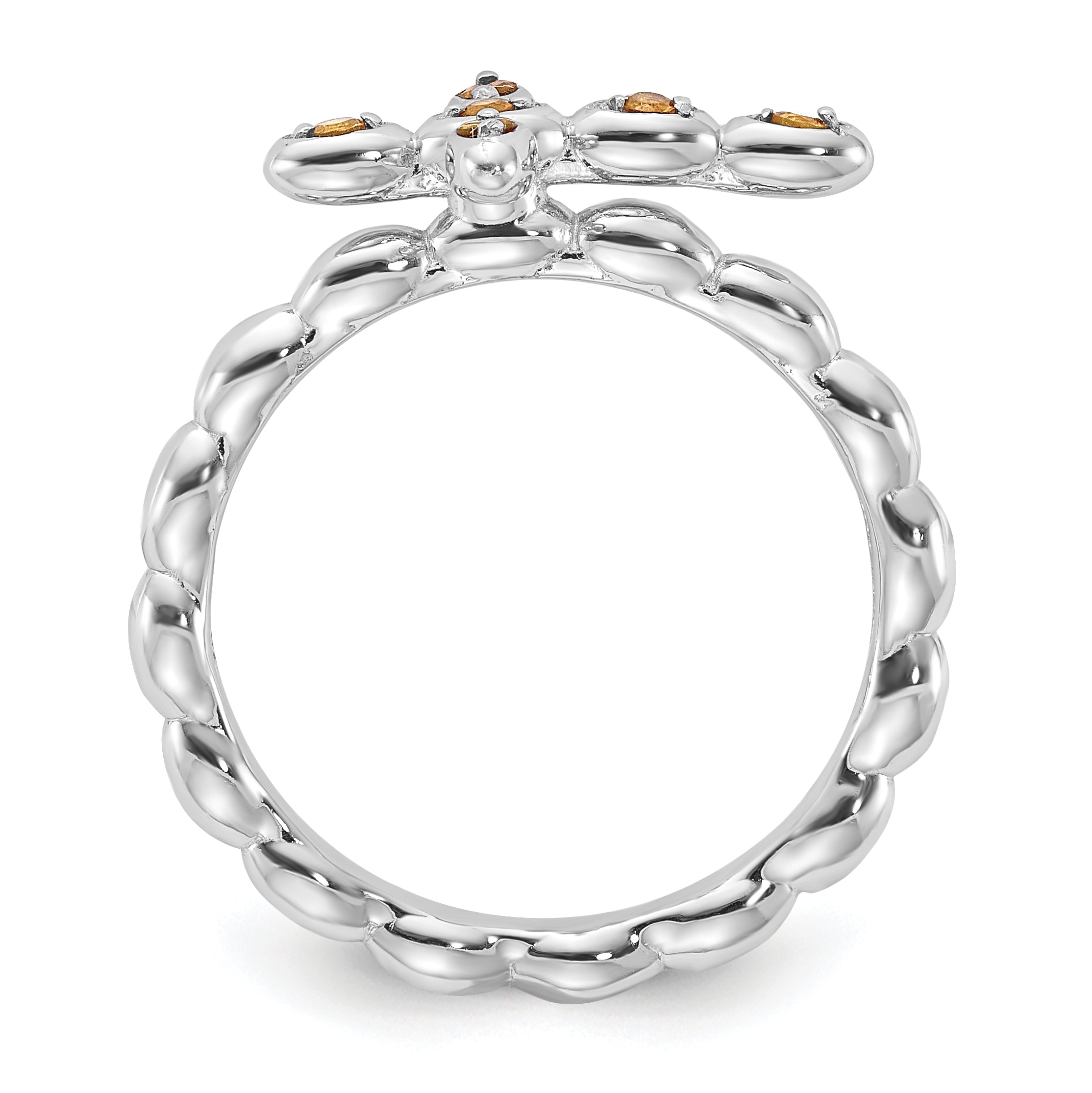 Sterling Silver Stackable Expressions Rhodium-plated Citrine Cross Ring Secondary image