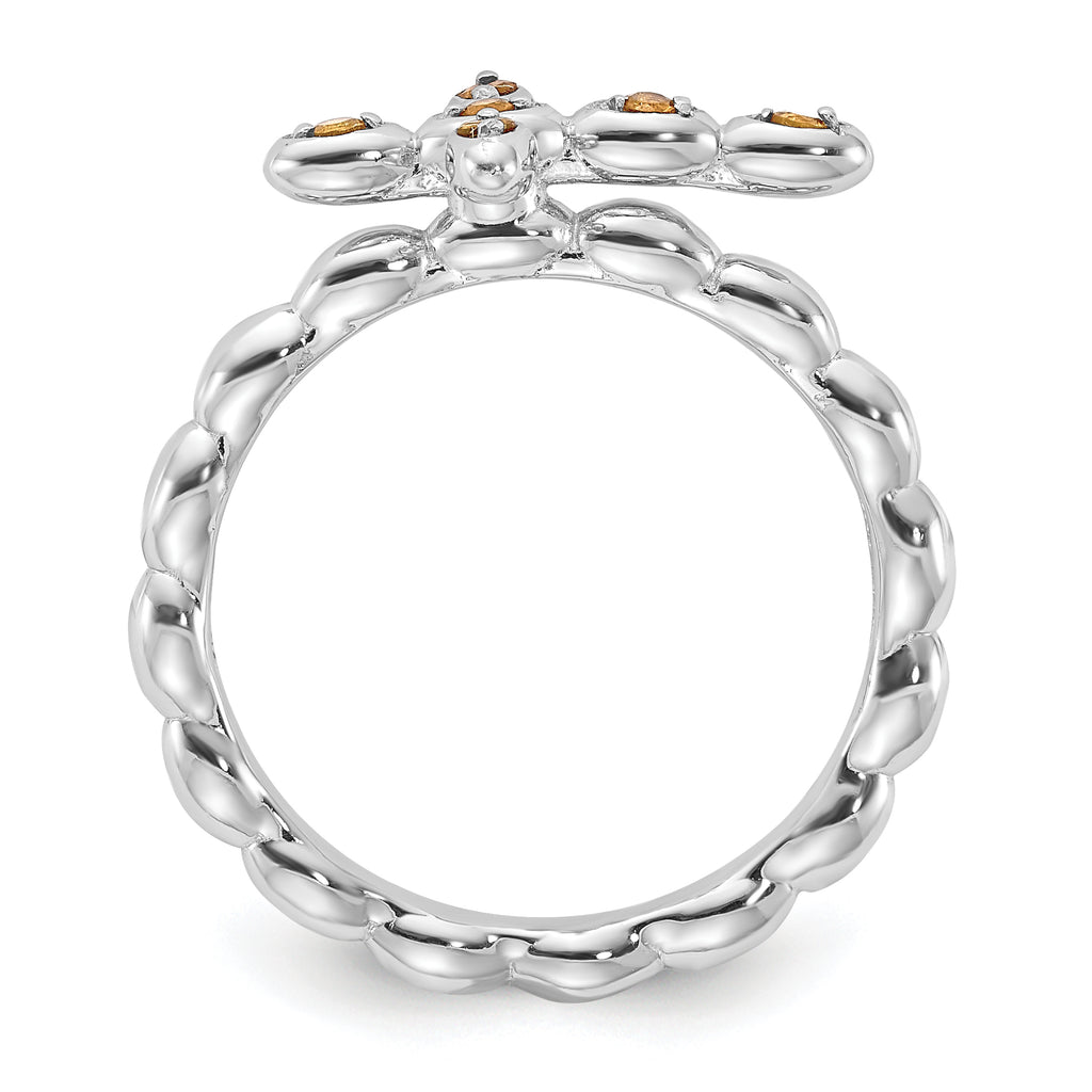 Sterling Silver Stackable Expressions Rhodium-plated Citrine Cross Ring