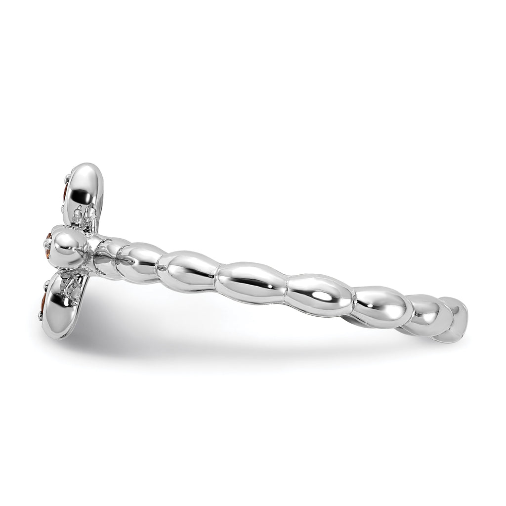 Sterling Silver Stackable Expressions Rhodium-plated Citrine Cross Ring