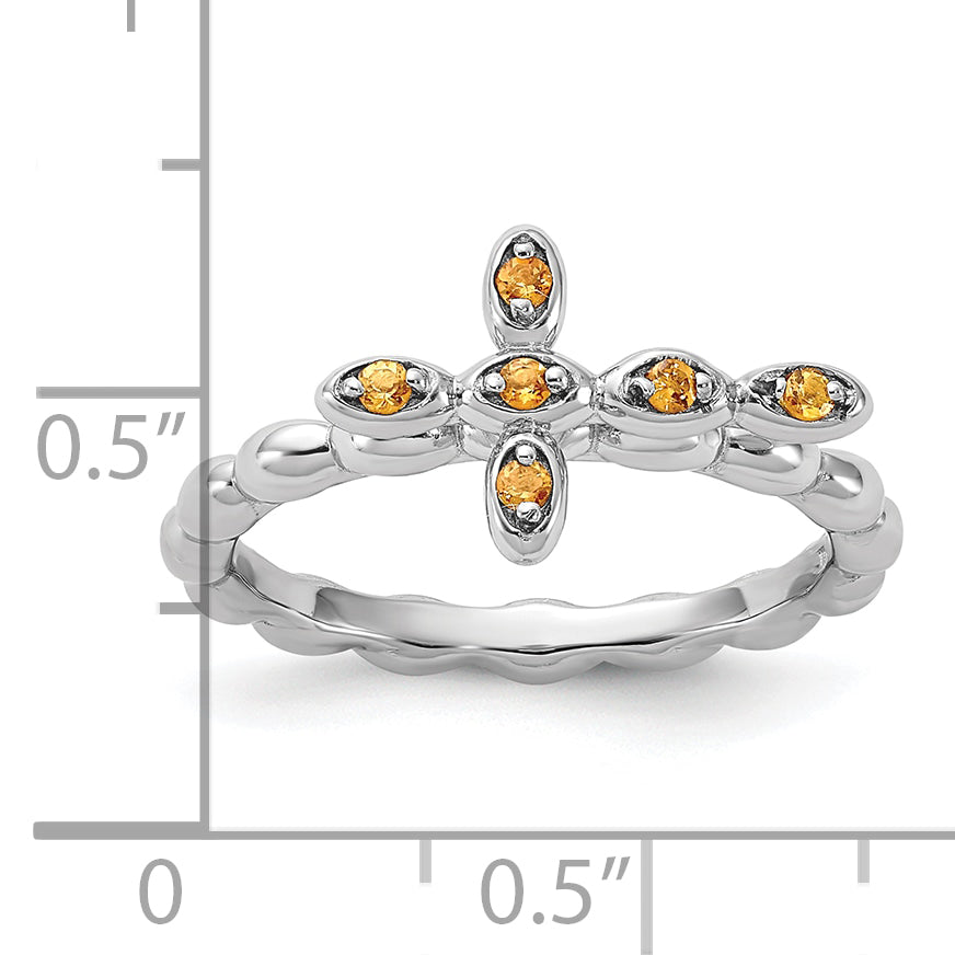 Sterling Silver Stackable Expressions Rhodium-plated Citrine Cross Ring