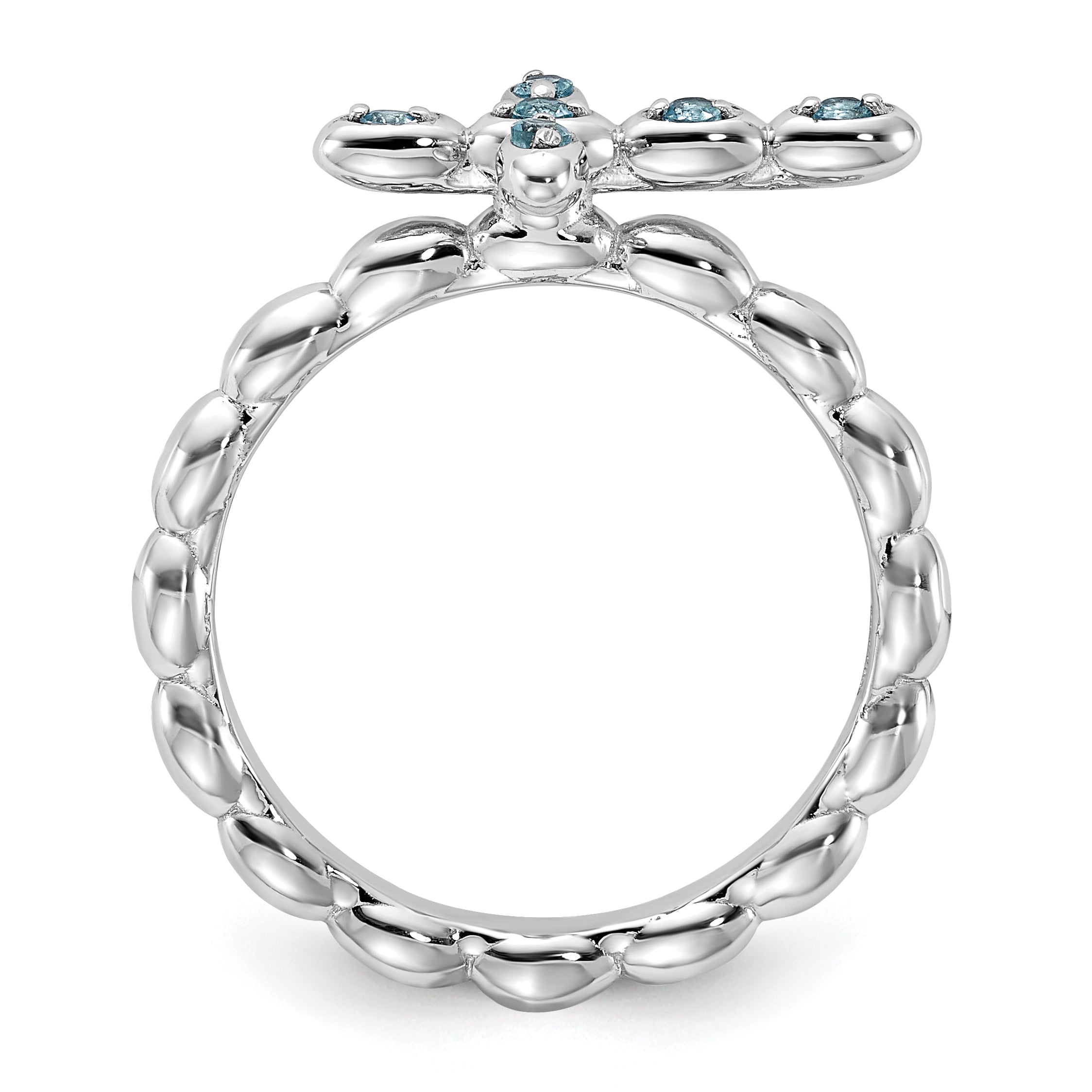 Sterling Silver Stackable Expressions Rhodium-plated Blue Topaz Cross Ring