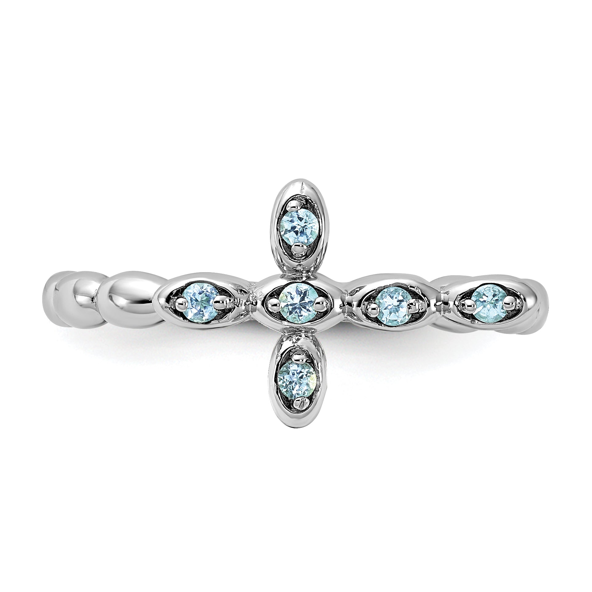 Sterling Silver Stackable Expressions Rhodium-plated Blue Topaz Cross Ring