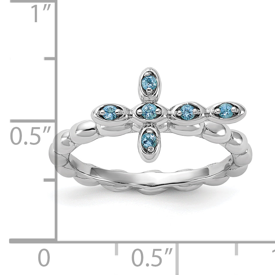 Sterling Silver Stackable Expressions Rhodium-plated Blue Topaz Cross Ring