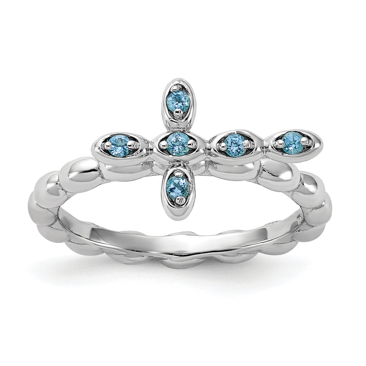 Sterling Silver Stackable Expressions Rhodium-plated Blue Topaz Cross Ring
