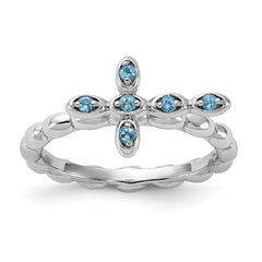 Sterling Silver Stackable Expressions Rhodium-plated Blue Topaz Cross Ring