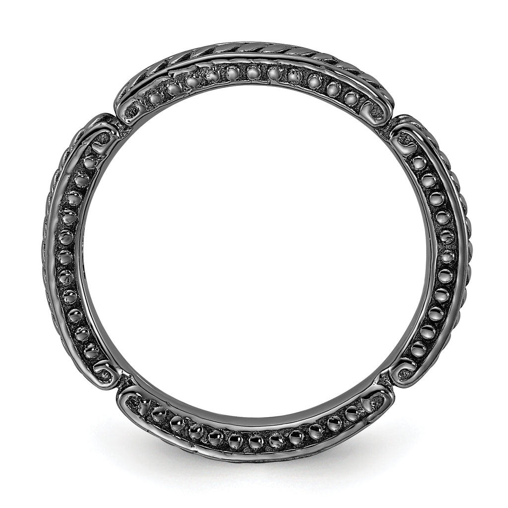 Sterling Silver Stackable Expressions Black Rhodium Textured Ring
