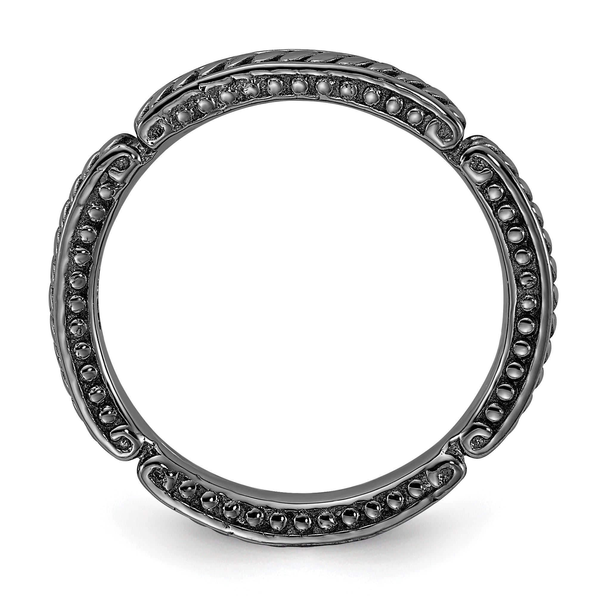 Sterling Silver Stackable Expressions Black Rhodium Textured Ring