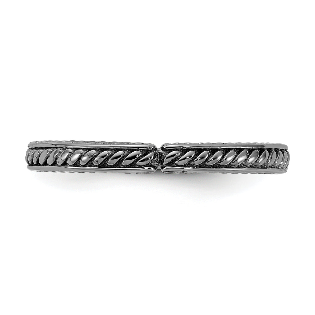 Sterling Silver Stackable Expressions Black Rhodium Textured Ring