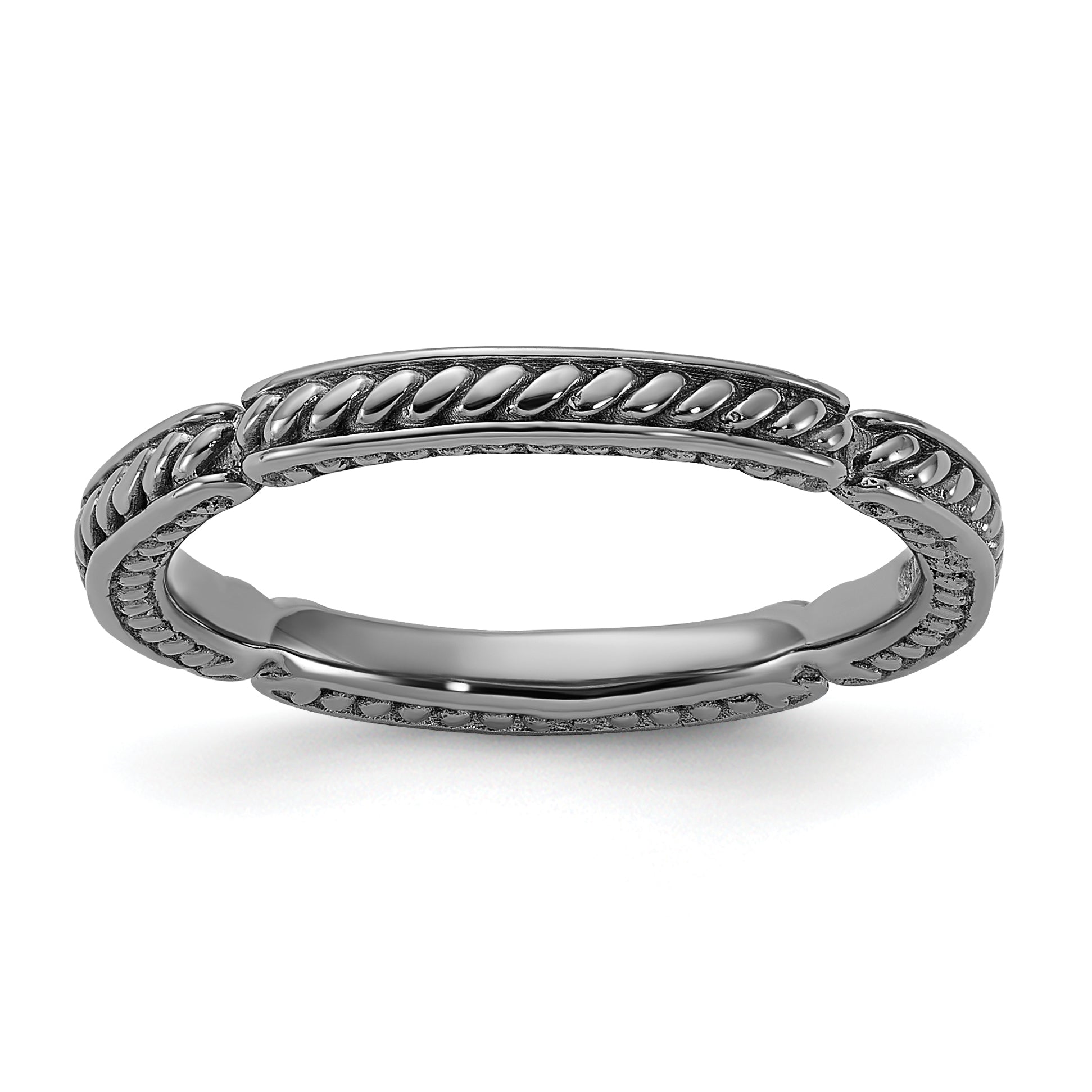 Sterling Silver Stackable Expressions Black Rhodium Textured Ring Main image