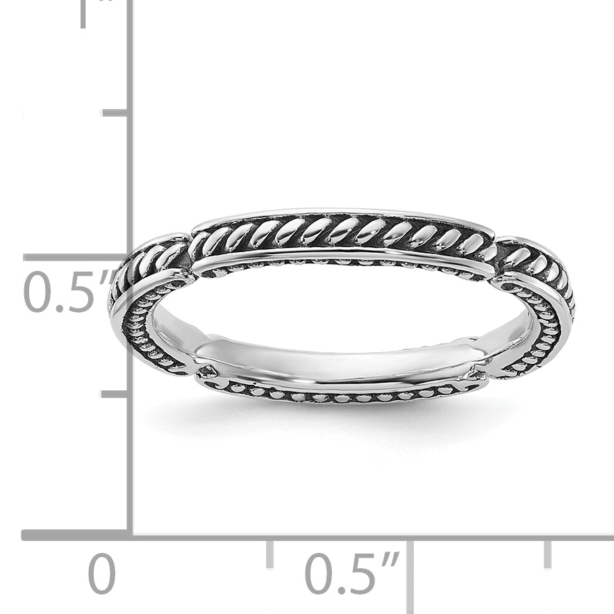Sterling Silver Stackable Expressions Oxidized and Textured Ring