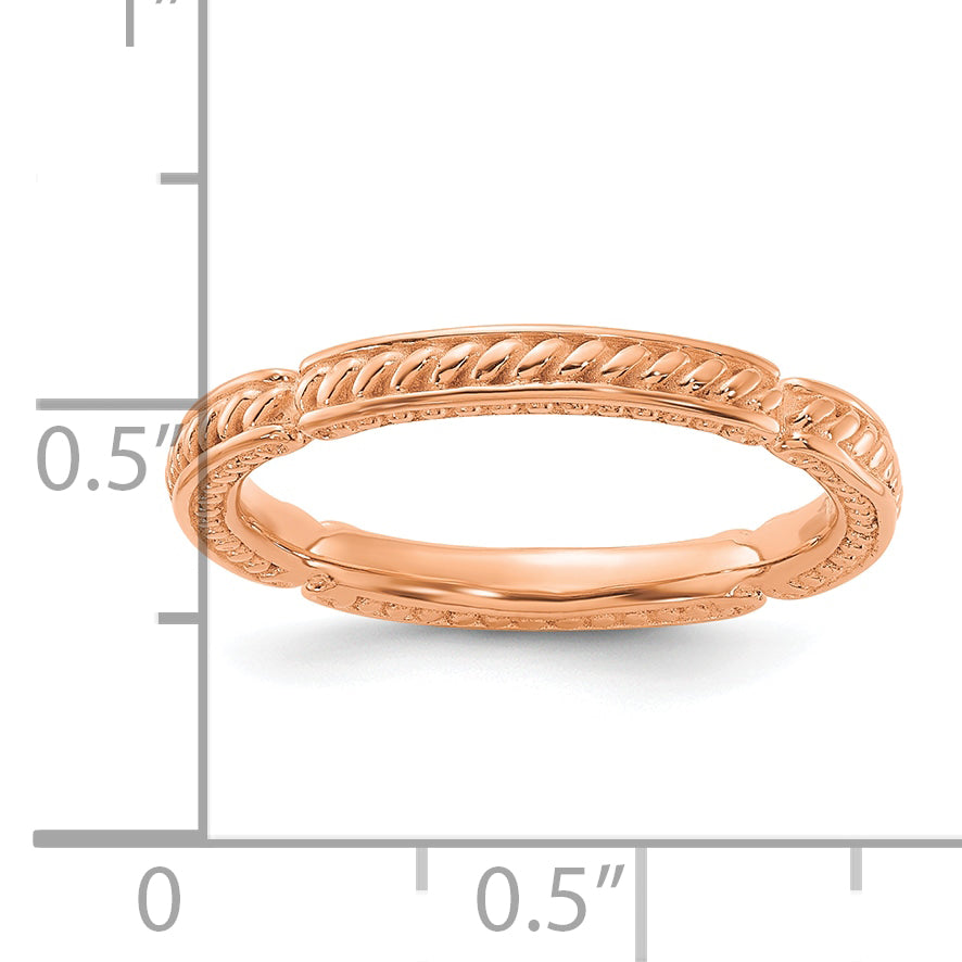 Sterling Silver Stackable Expressions Rose Gold-plated Textured Ring