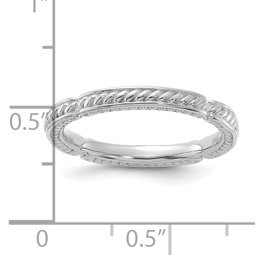 Sterling Silver Stackable Expressions Rhodium-Plated Textured Ring
